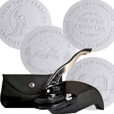 Embosser stamp with customized text for envelopes and documents